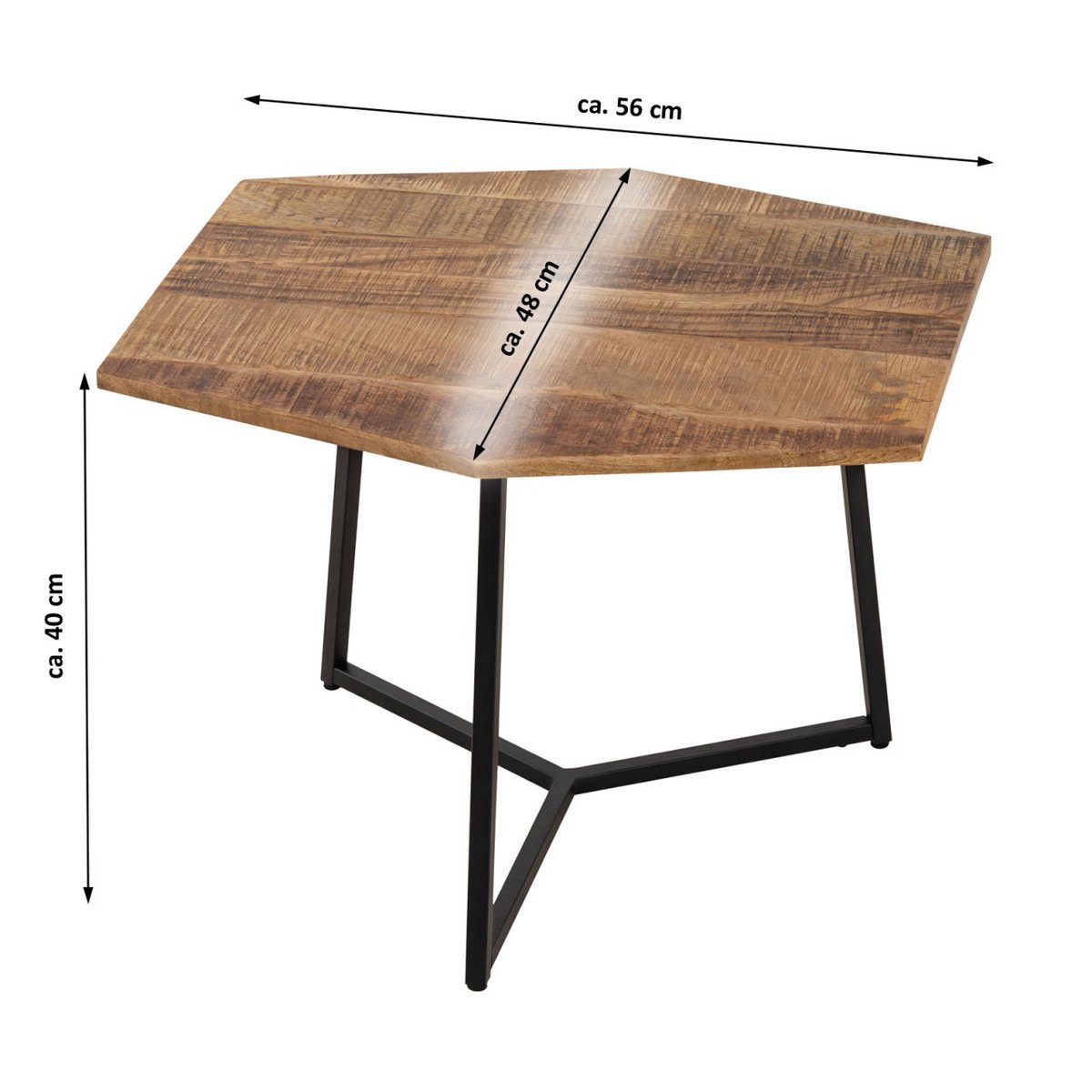 Zije tabel 56 x 48 cm salontafel Duurzame woonkamer tafel Inca metalen frame zwart