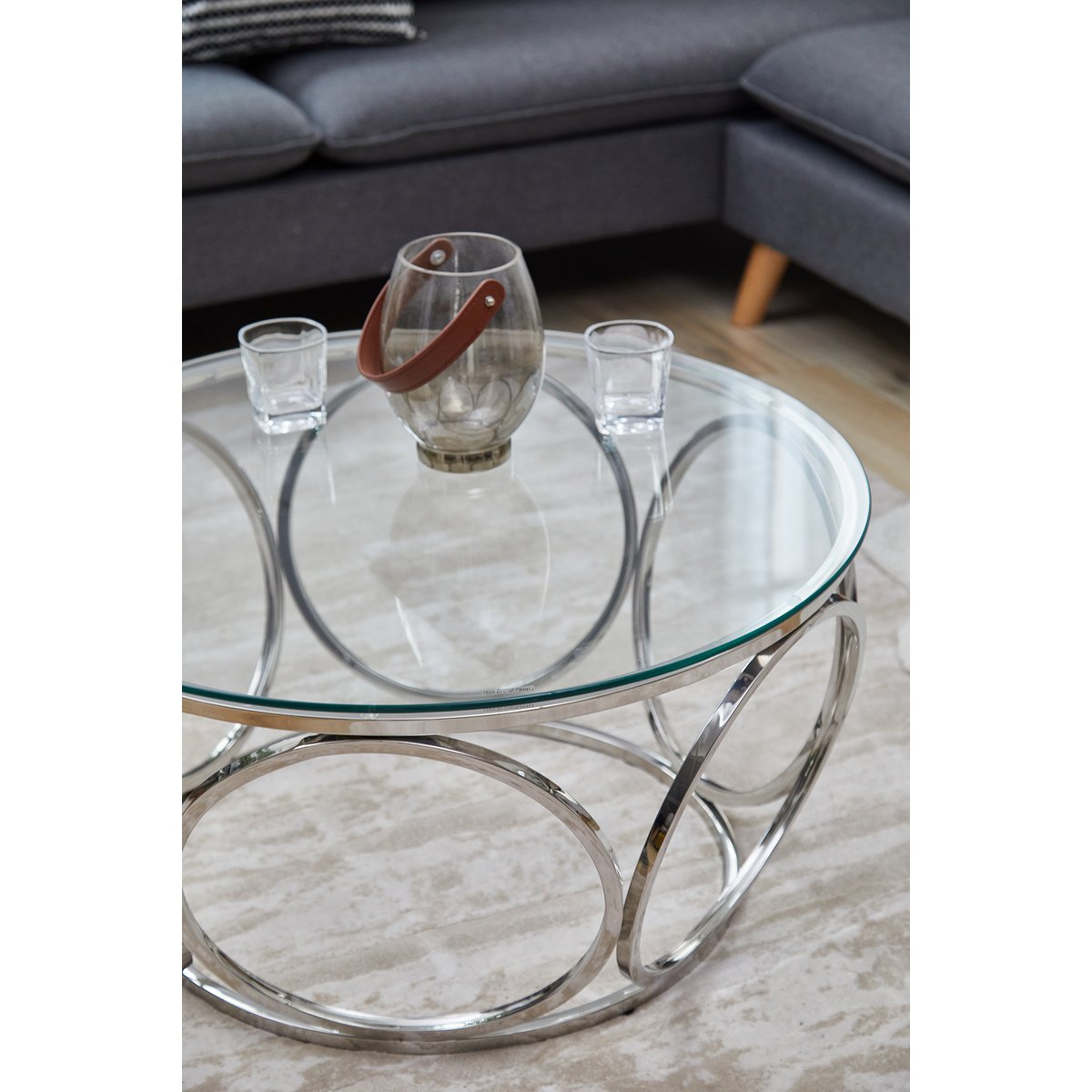 Salontafel Ø 80 cm zilver/helder glas