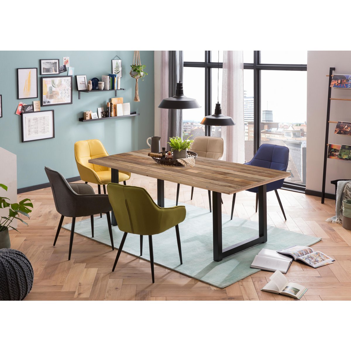 Eettentabel 240 x 100 x 77 cm | Tabel top 43 mm | Mango Nature | U-metaal frame antiek zwart