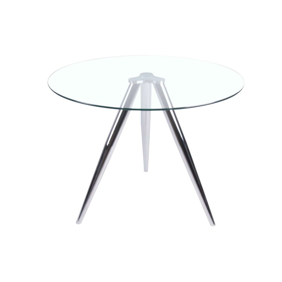 Ronde eettafel met glazen blad en chromen frame Ø100 cm