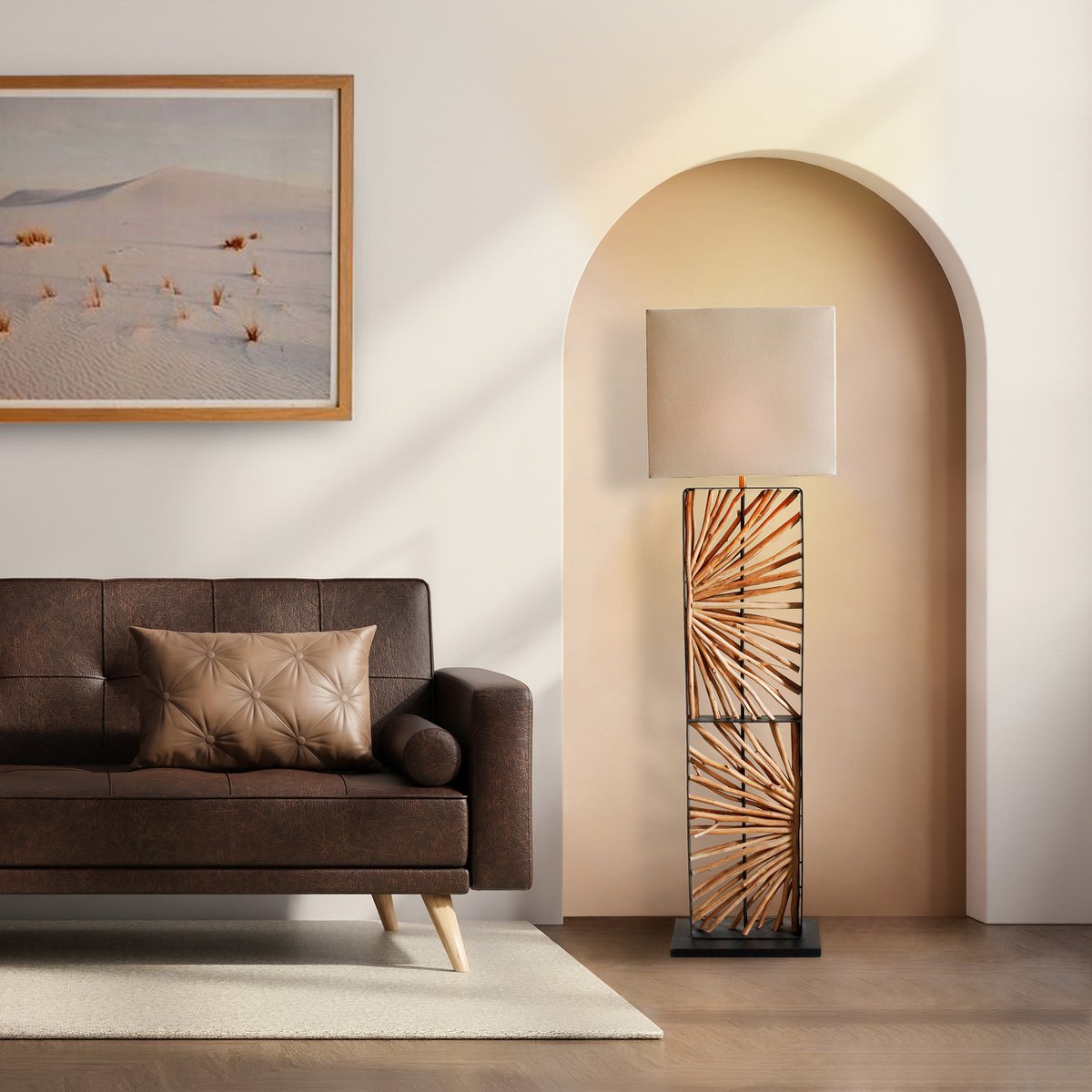Vloerlamp drijfhout naturel/beige 165 cm