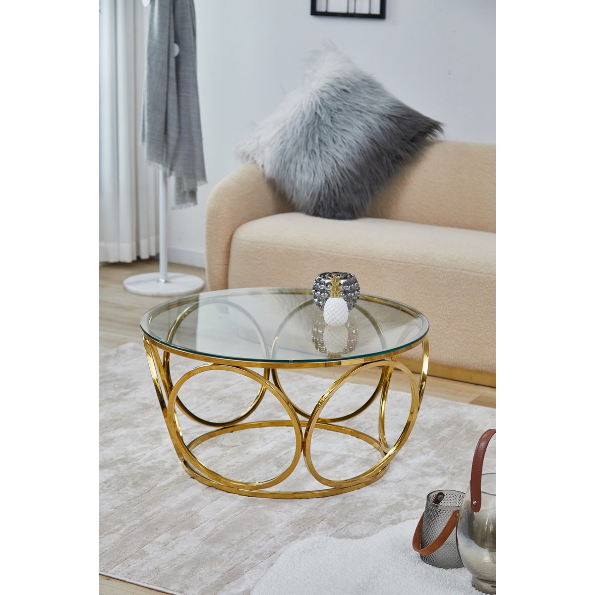 Salontafel Ø 80 cm goud/helder glas