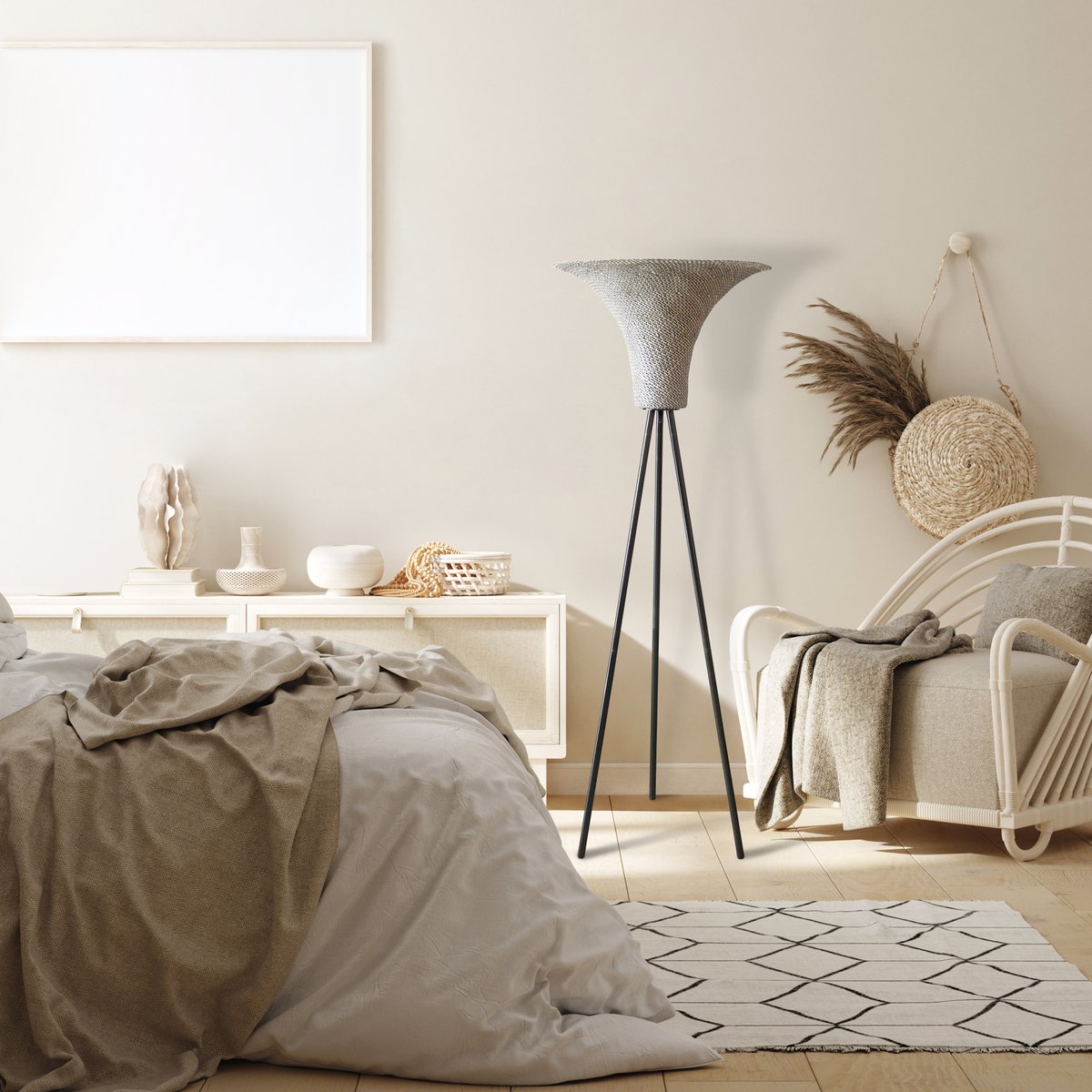 Staande lamp met gevlochten kap naturel/zwart 152 cm