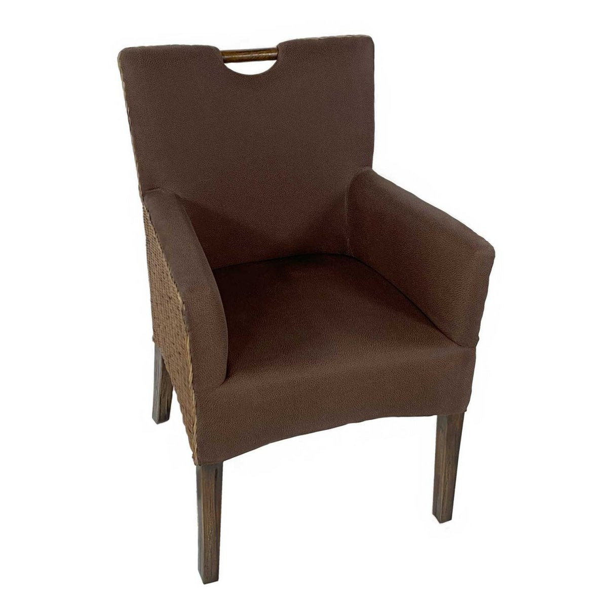 Eetkamerstoelen Set 4 stuks Rattan Armlehner fauteuil Bilbao gestoffeerde stoel bekleding leunstoel Prairie Brown