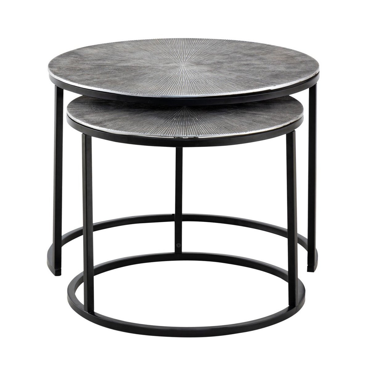 Salontafelset 2 stuks ø 55 en 45 cm bijzettafel zilver metalen tafels ronde Carlton woonkamer