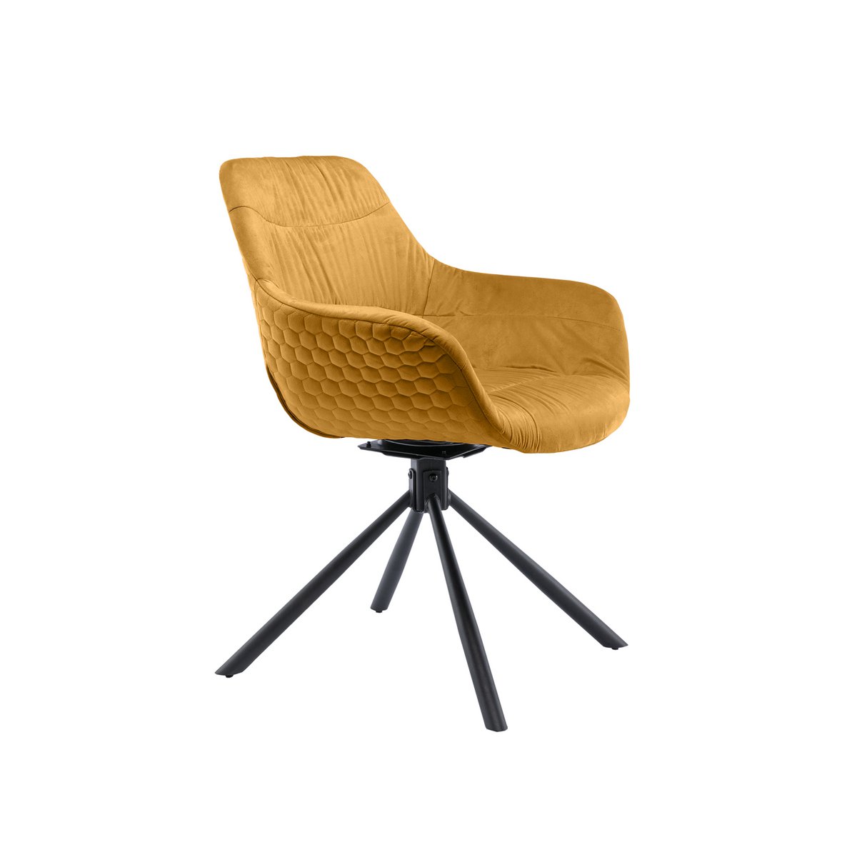 Fauteuil met honingraatstiksel in mosterdgeel fluweel