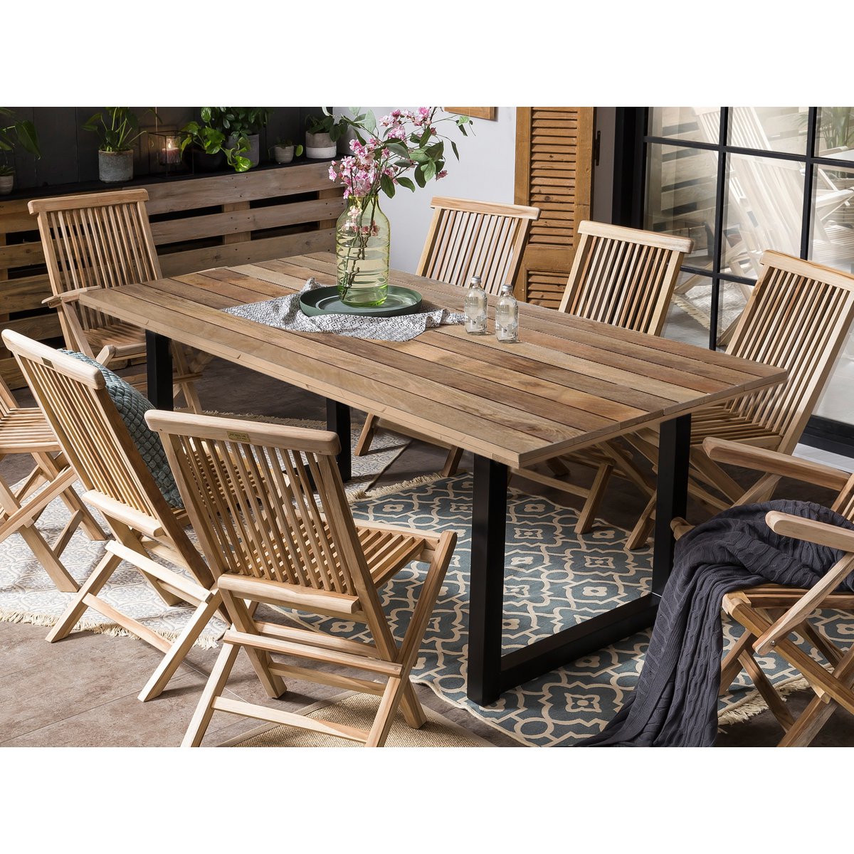 Eettentabel 160 x 90 x 77 cm | Tabel top 43 mm | Mango Nature | U-metaal frame antiek zwart