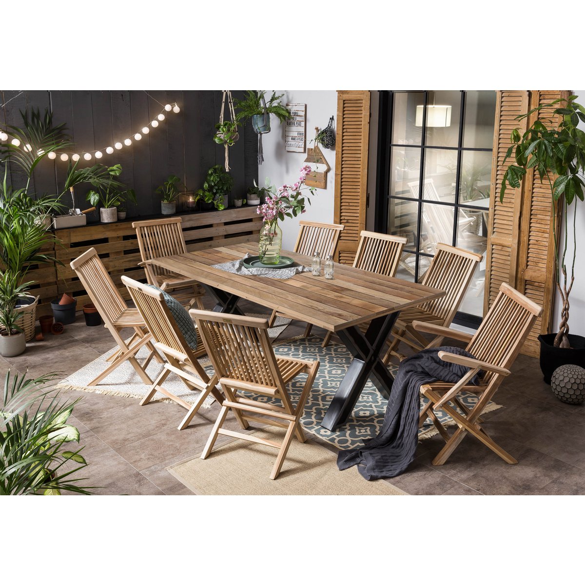 Eettafel 180 x 100 x 77 cm | Tabel top 43 mm | Mango Nature | X metalen frame antiek zwart