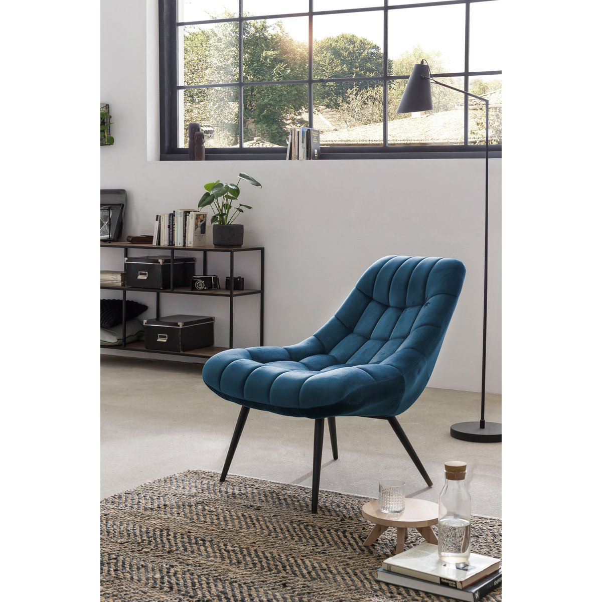 Fauteuil XXL velours blauw metaal zwart