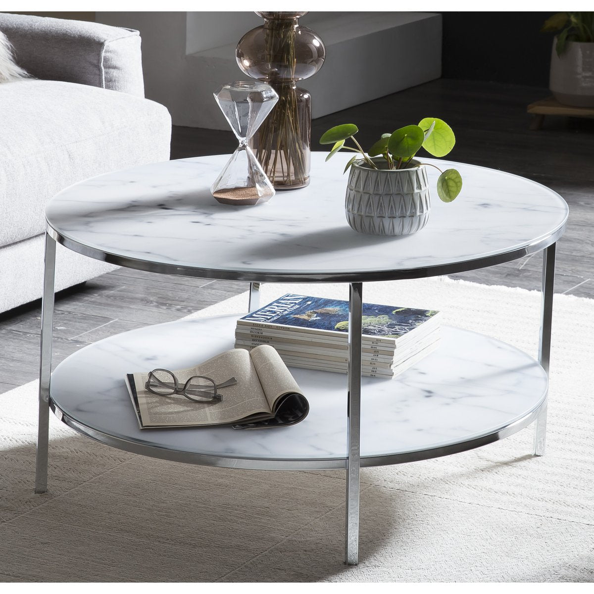 Salontafel met 2 planken Ø 80 cm