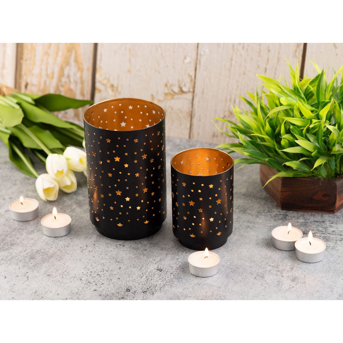 Tealight Holder MasterBox 16x 2 Set Starry Sky Kandelhouder rond Black Gold