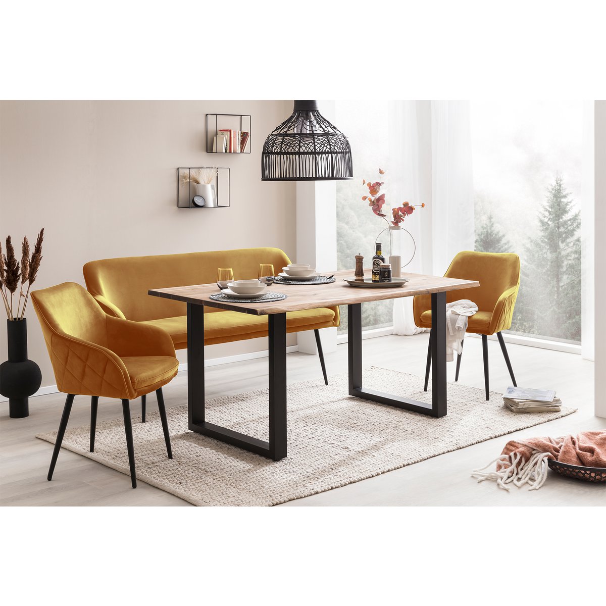 Bank 160 cm fluweel mosterdgeel