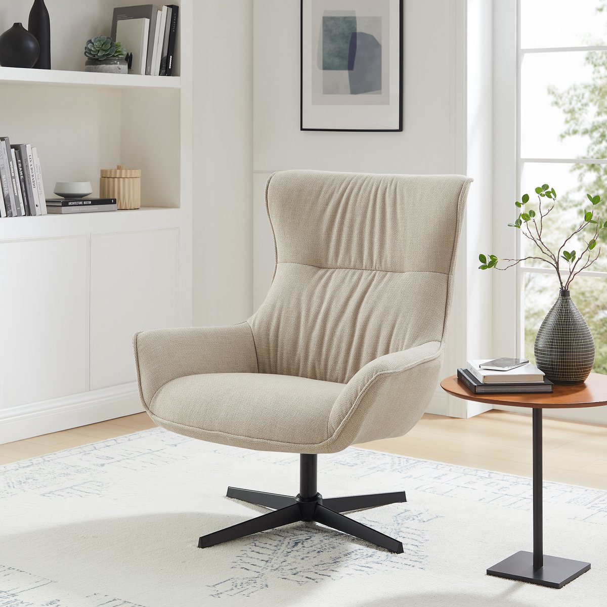 Fauteuil structuurstof beige