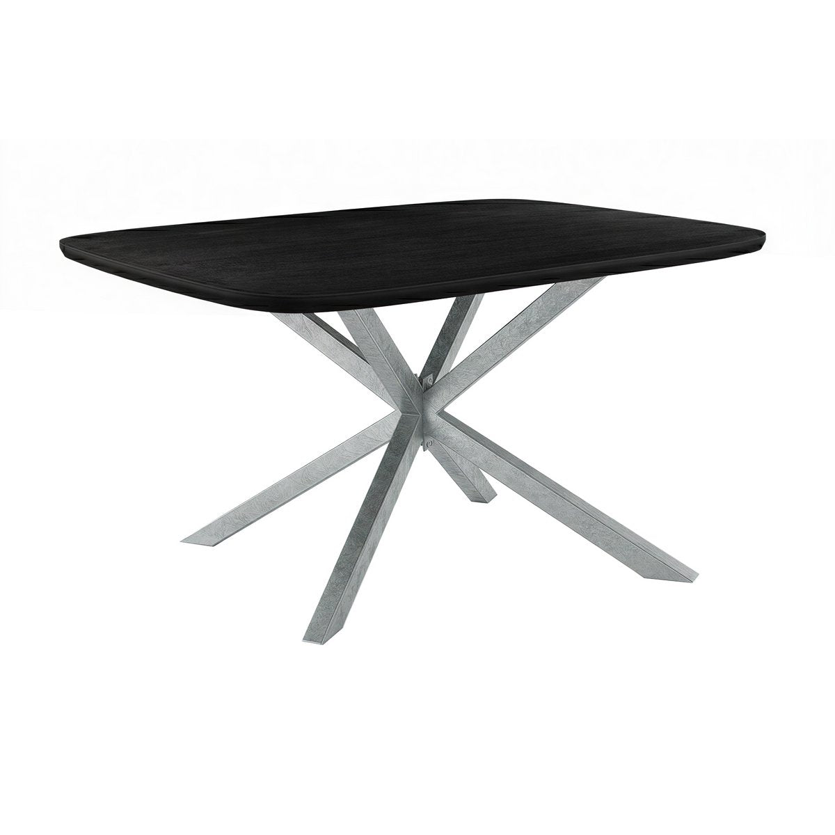 Eettafel 220x100 cm, Mango blad, stalen sterframe in antiek zilver