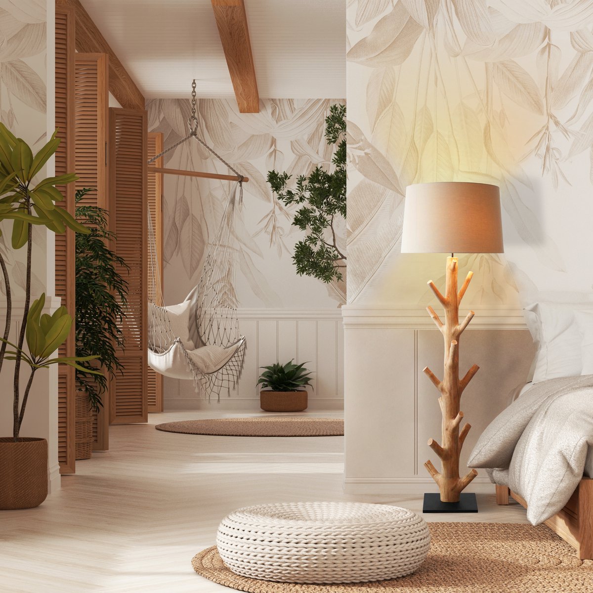 Vloerlamp drijfhout naturel/wit 175 cm