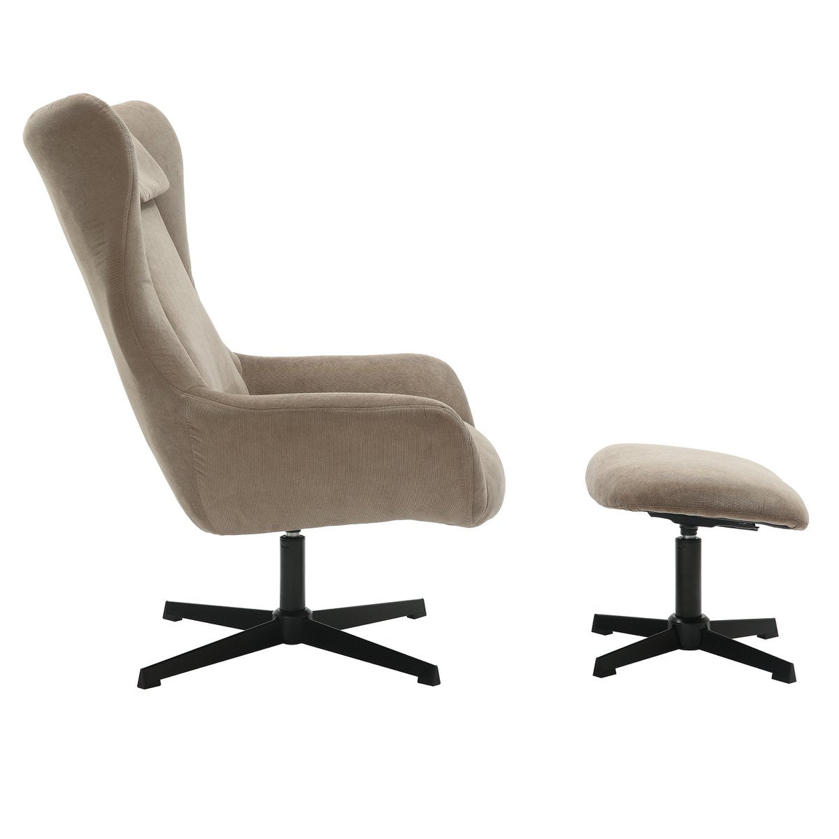 Fauteuil en kruk corduroy look bruin