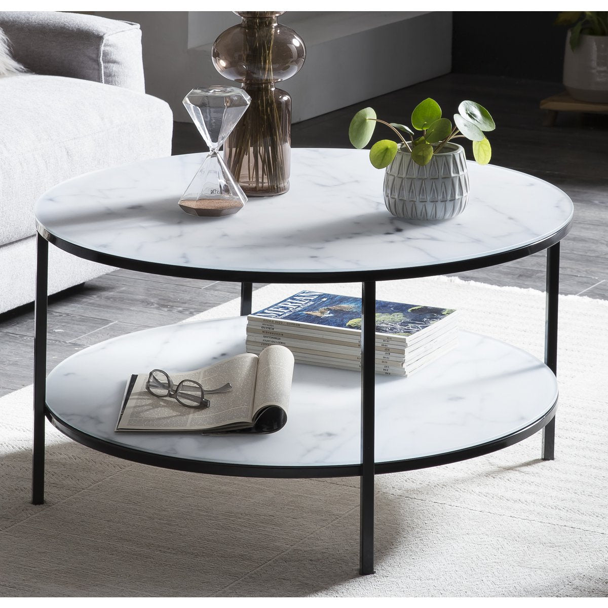 Salontafel met 2 planken Ø 80 cm