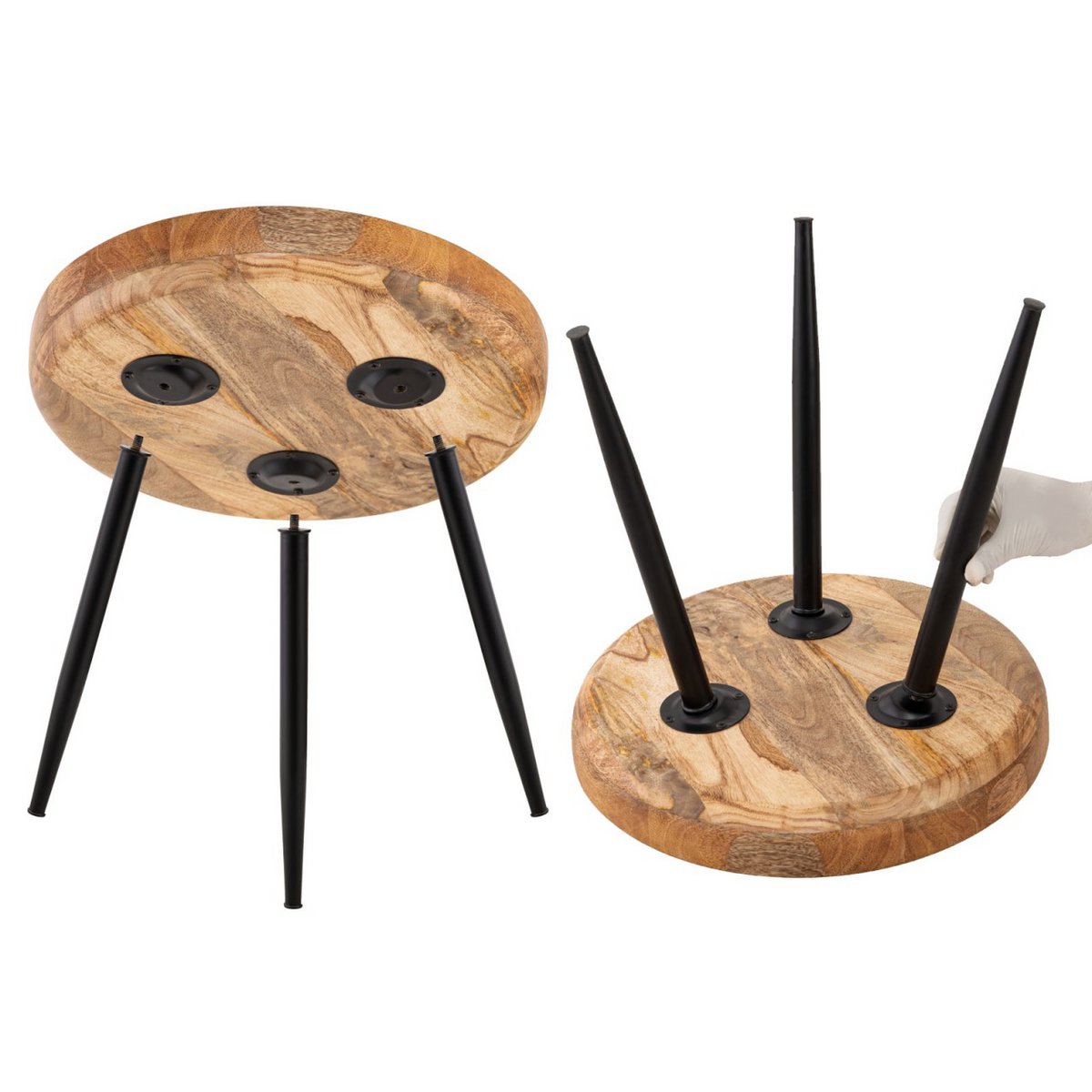 Bijzettafel hout rond Ø 40 of 50 cm Vancouver salontafel woonkamer tafel metalen metalen voet zwart mat