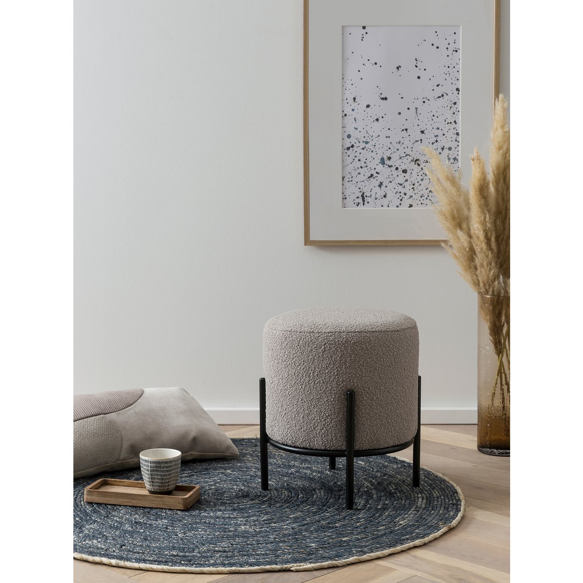 Polsterhocker Ø35 cm Bouclé Stof Taupe