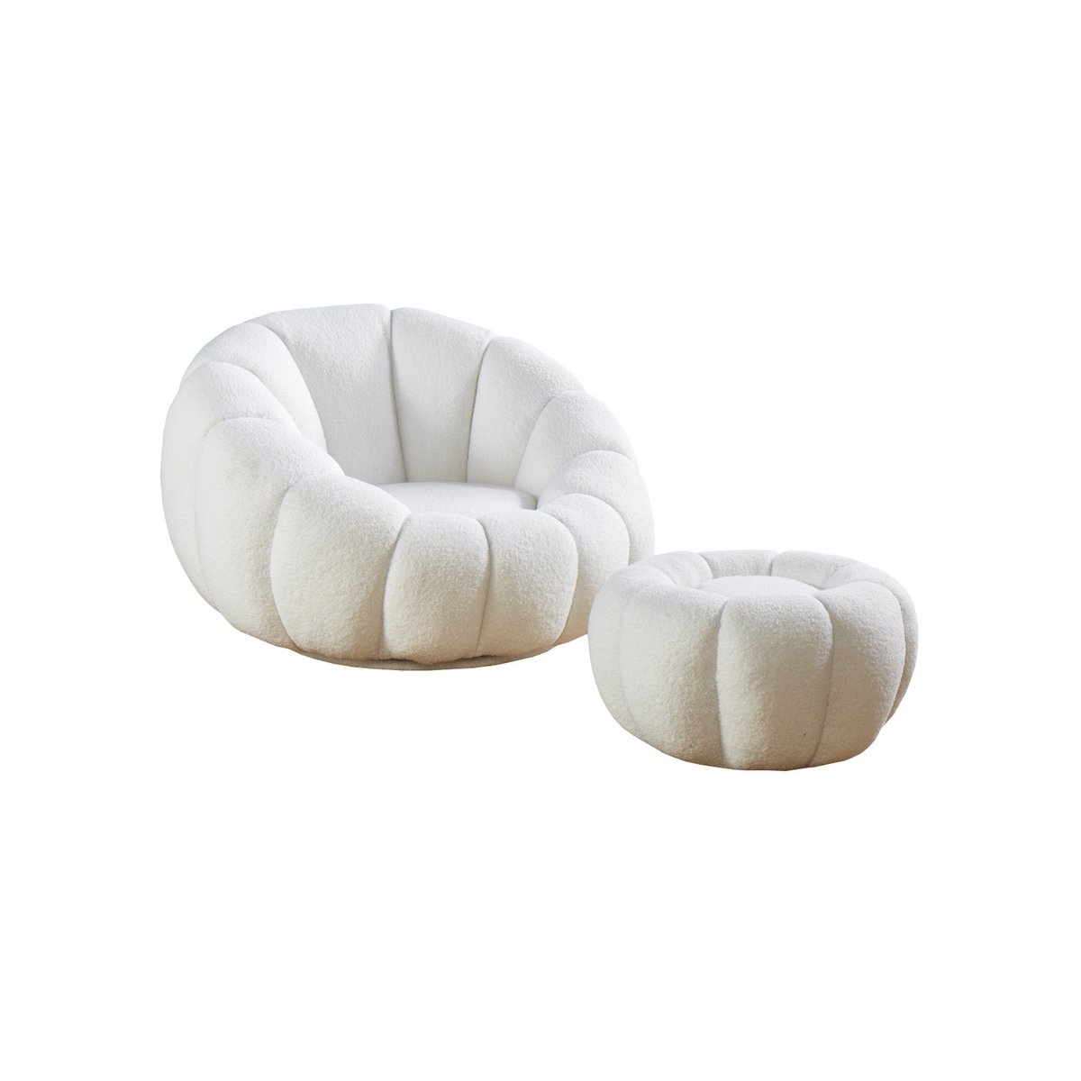 Fauteuil- en krukset gemaakt van wit teddybont