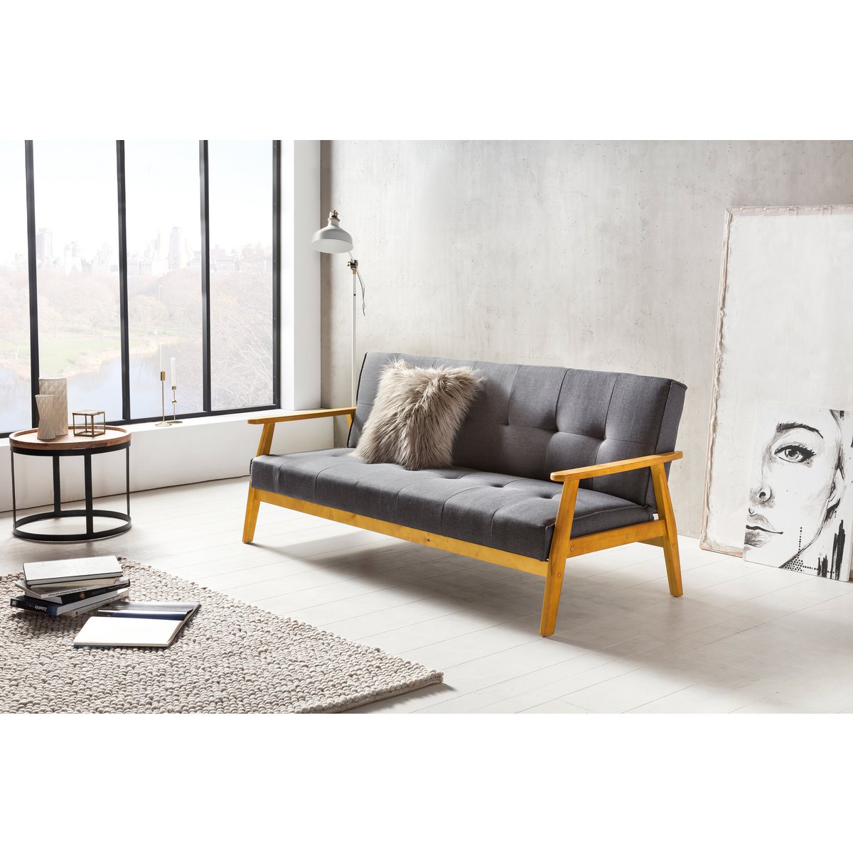 Slaapbank 190x85x81 cm donkergrijs geweven stof