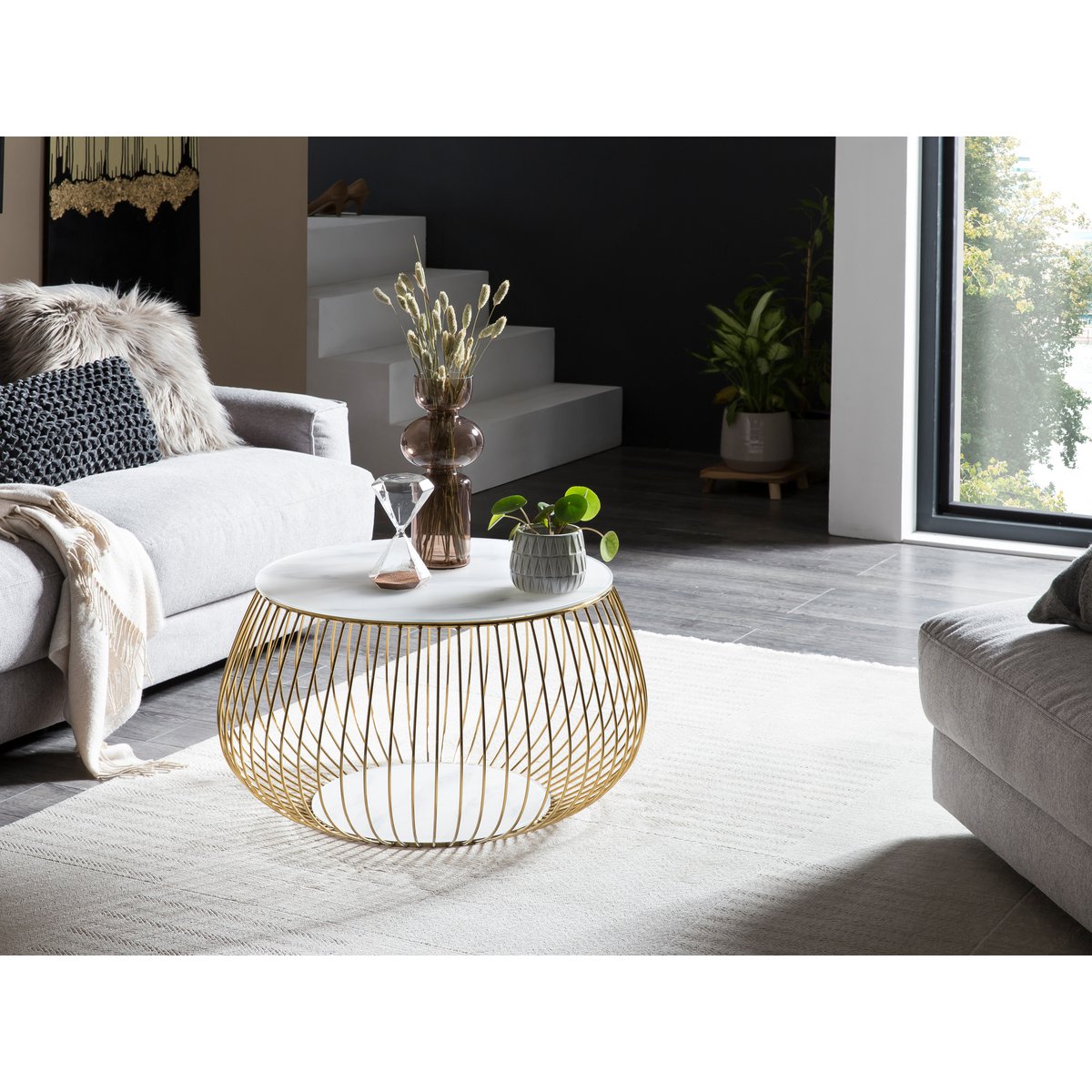 Salontafel met metalen mand Ø 72 cm