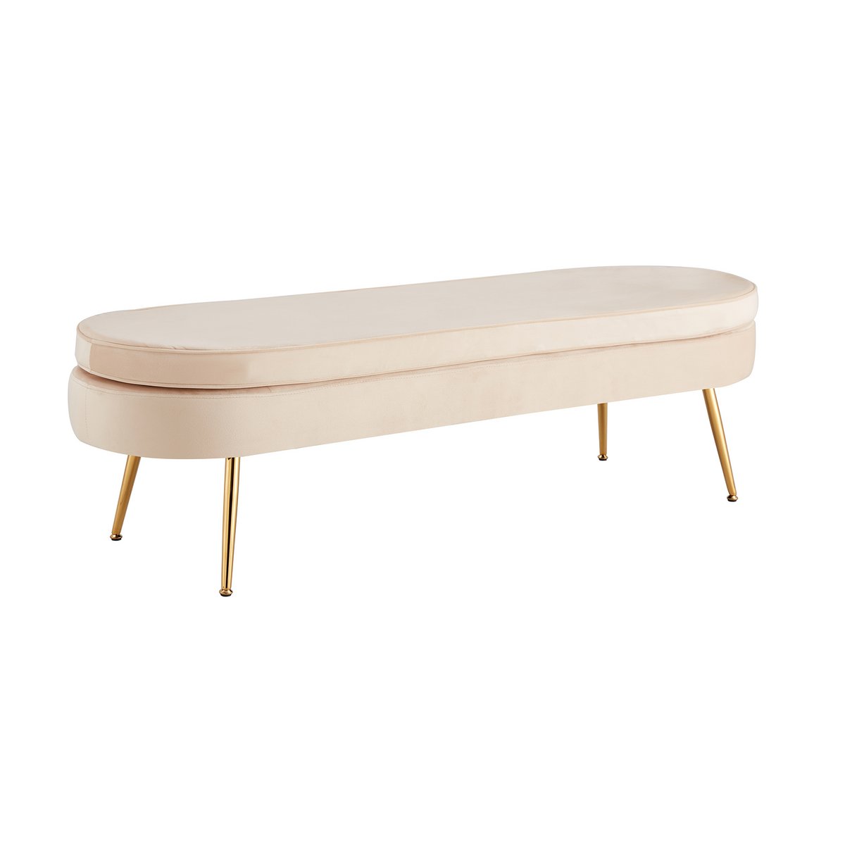 Poef ovaal lang van beige fluweel