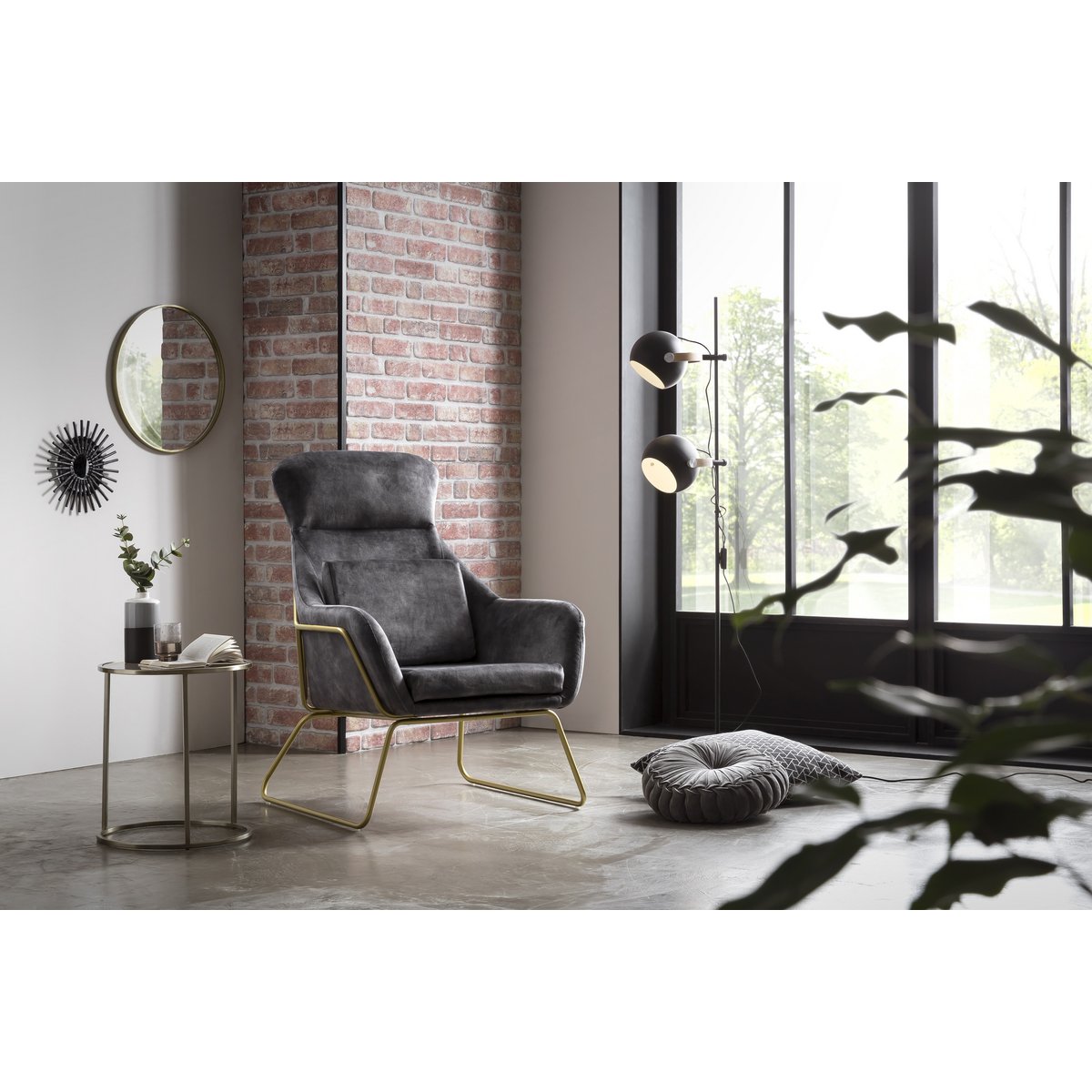 Loungestoel van grijs fluweel