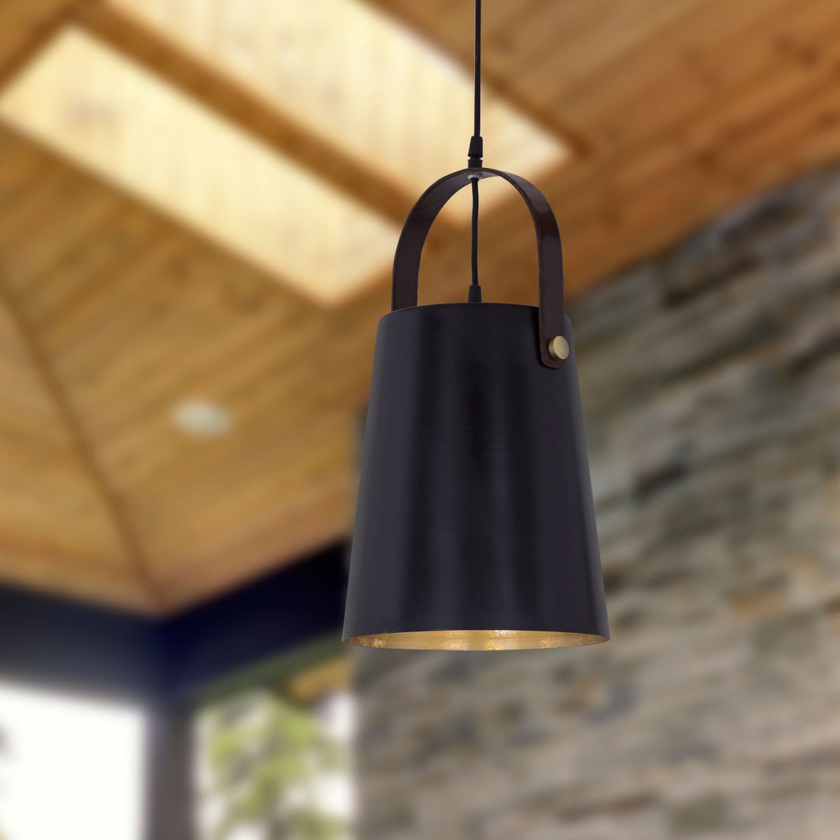 Hanglamp metaal met leren beugel hanglamp hanglamp eettafel plafondlamp vintage stijl