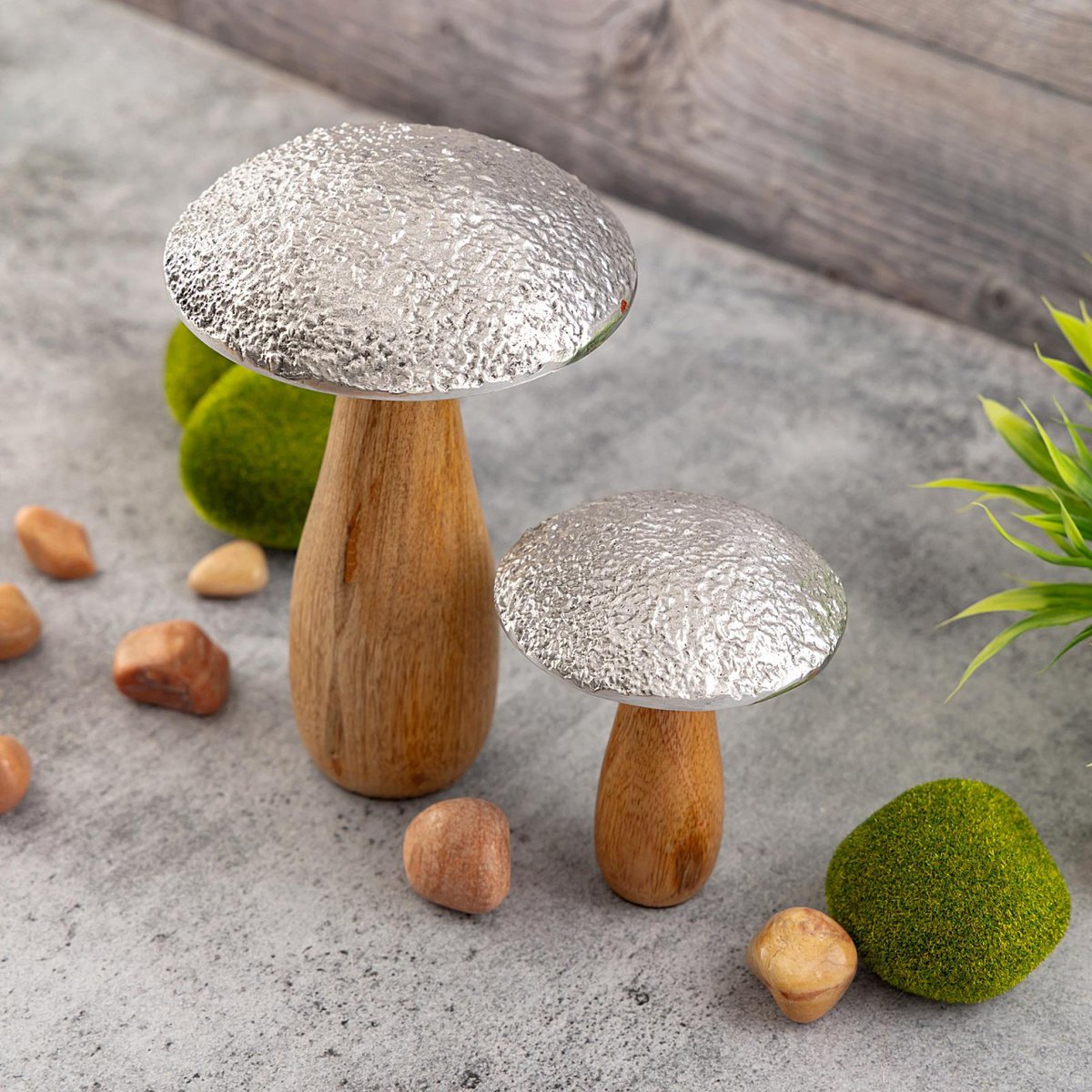 Deco-figuren 2 Set paddestoelen H20/12x13/9cm display mastbox 12x 2-delige mango-hout