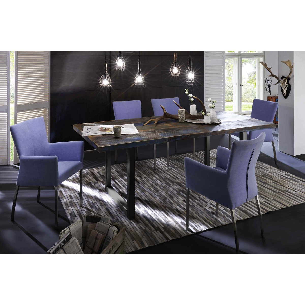 Tafel 200x100 cm, kleurrijk hergebruikt hout
