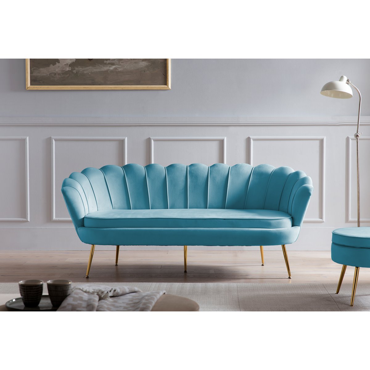 Shell bank 3 zits in fluweel blauw
