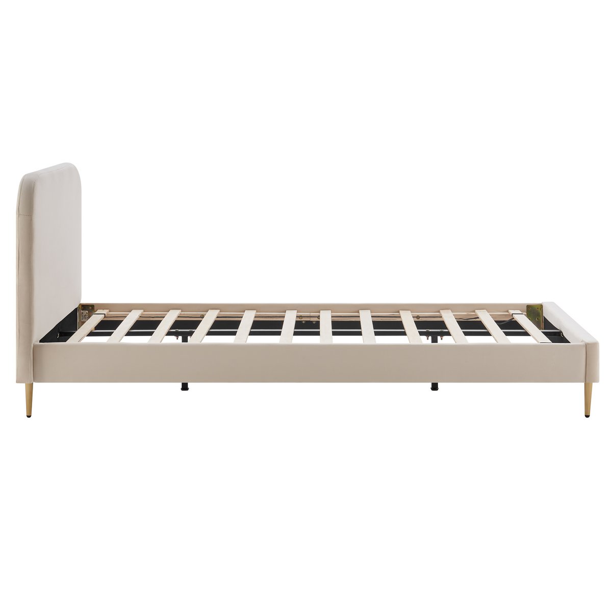Gestoffeerd bed met beige fluwelen hoes 90x200 cm