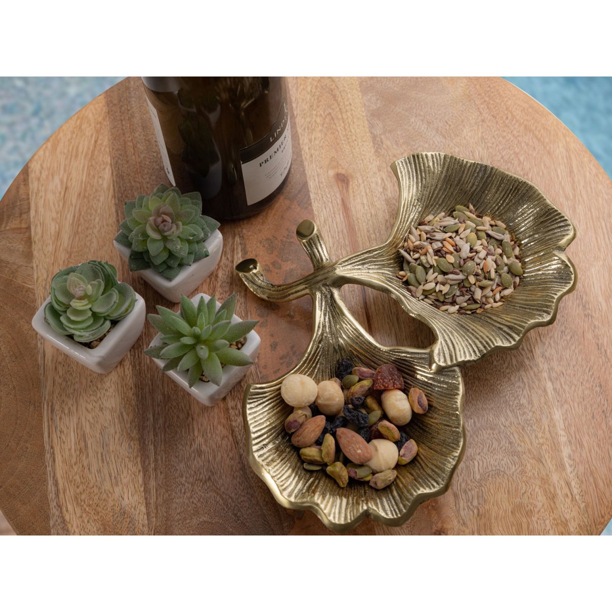 Decoratieve shell bowl master doos 18-delige aluminium ginkgo 2 blad goud of zilveren bladschaal