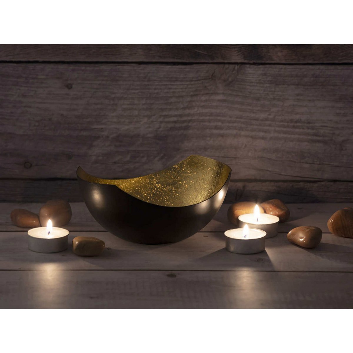 Kaarsenhouder set 2-delige teaight houder liefde shell vorm zwart mat vergulde binnenin