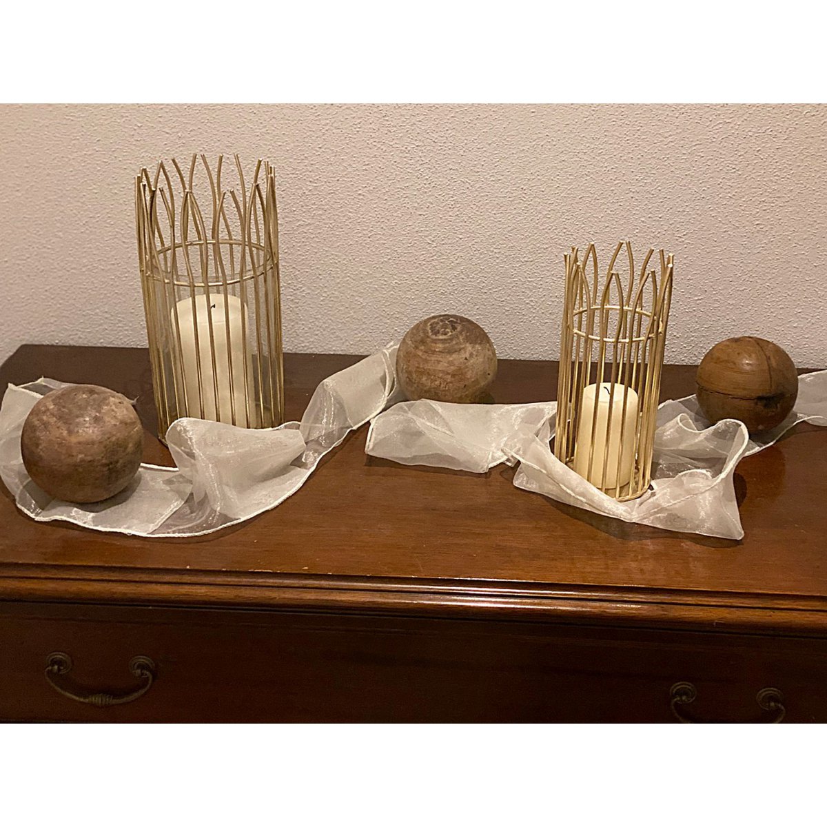 Romantische 2-delige lantaarnset met ronde glazen inzet in elegante zwarte of gouden draadstructuur