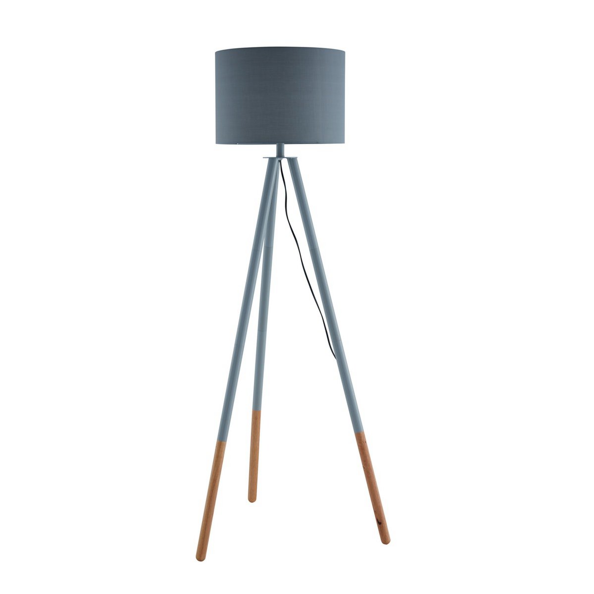 Staande lamp met houten frame en grijs/naturel stoffen kap