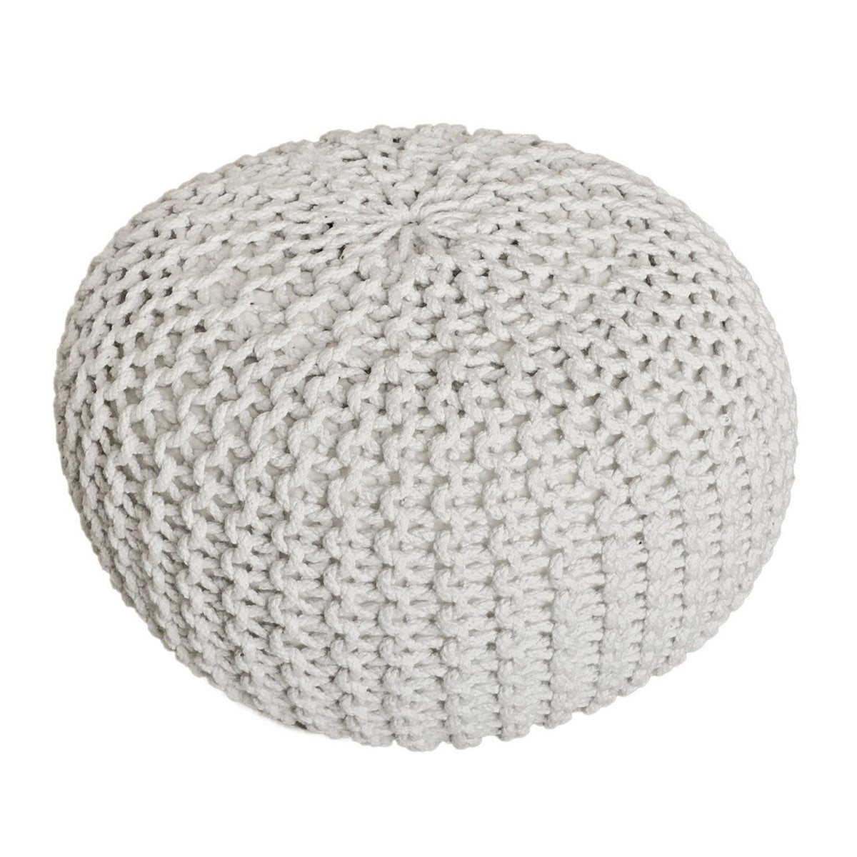 Sitzhocker Pouf SET 2 Stück Ø 55 cm H 37 cm Strickhocker Bodenkissen Grobstrick-Optik nachhaltig