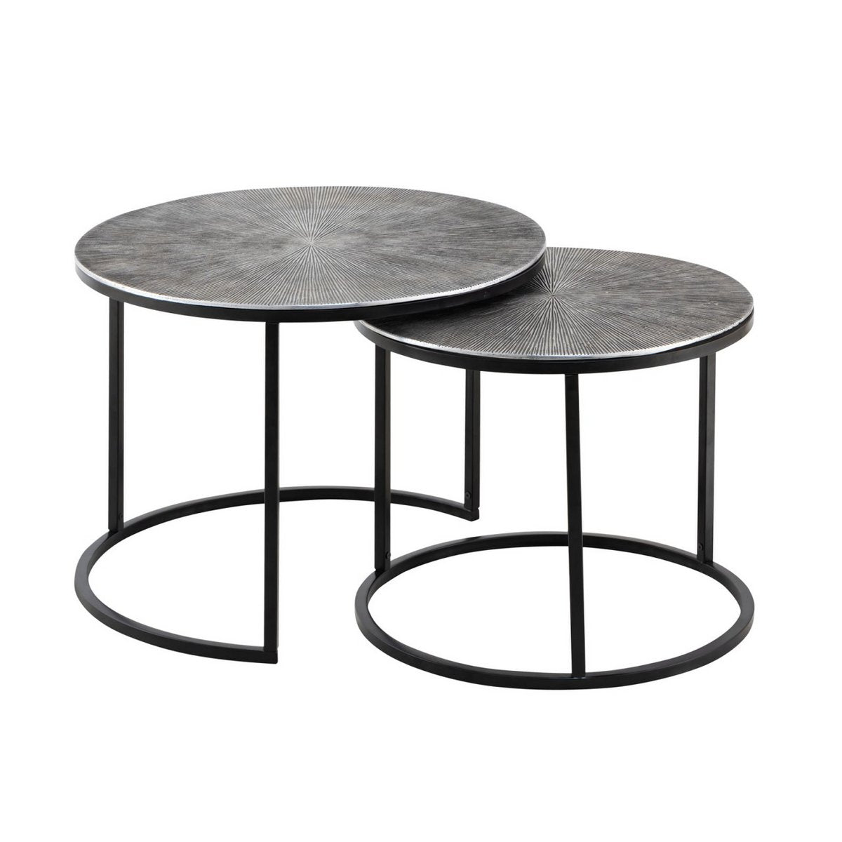 Salontafelset 2 stuks ø 55 en 45 cm bijzettafel zilver metalen tafels ronde Carlton woonkamer