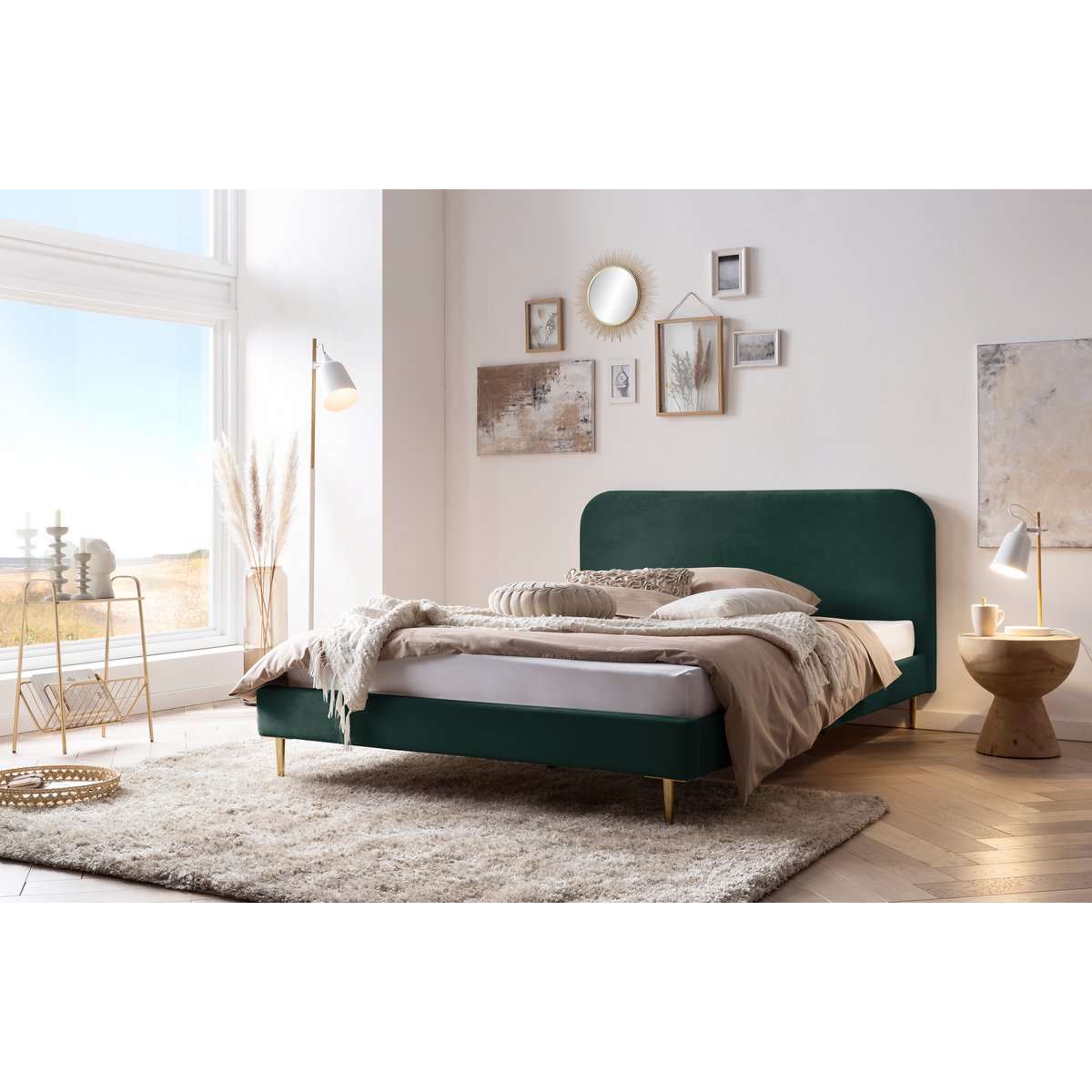 Gestoffeerd bed met fluwelen hoes groen 140x200 cm