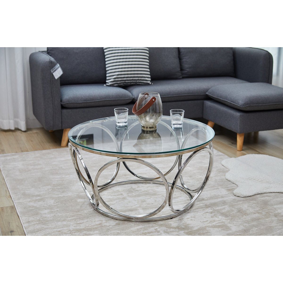Salontafel Ø 80 cm zilver/helder glas