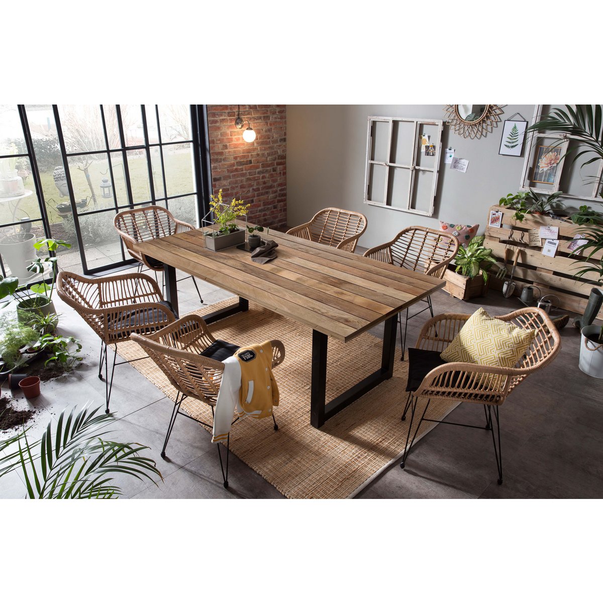 Eettafel 180 x 100 x 77 cm | Tabel top 43 mm | Mango Nature | U-metaal frame antiek zwart