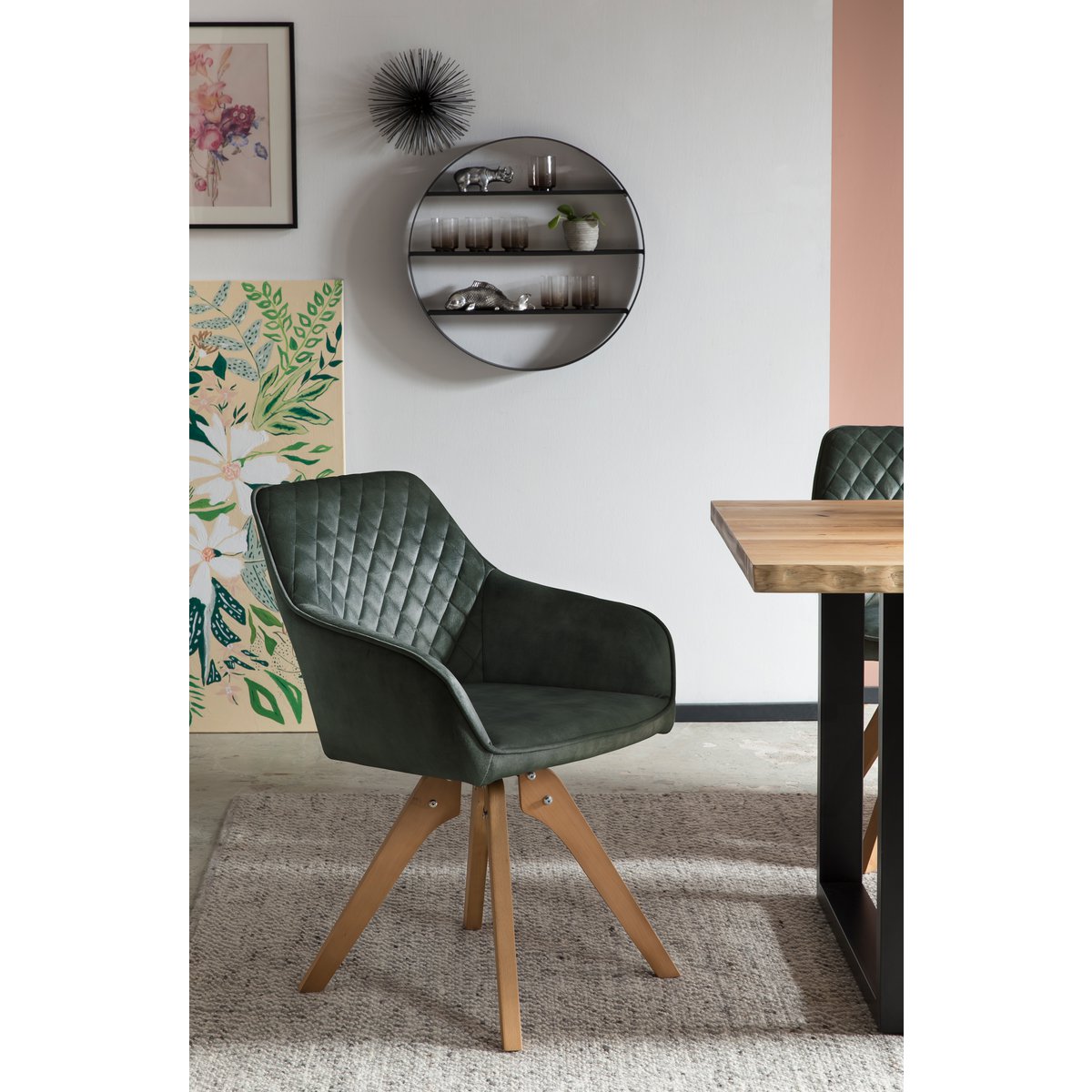 Fauteuil vintage fluweel velours, donkergroen