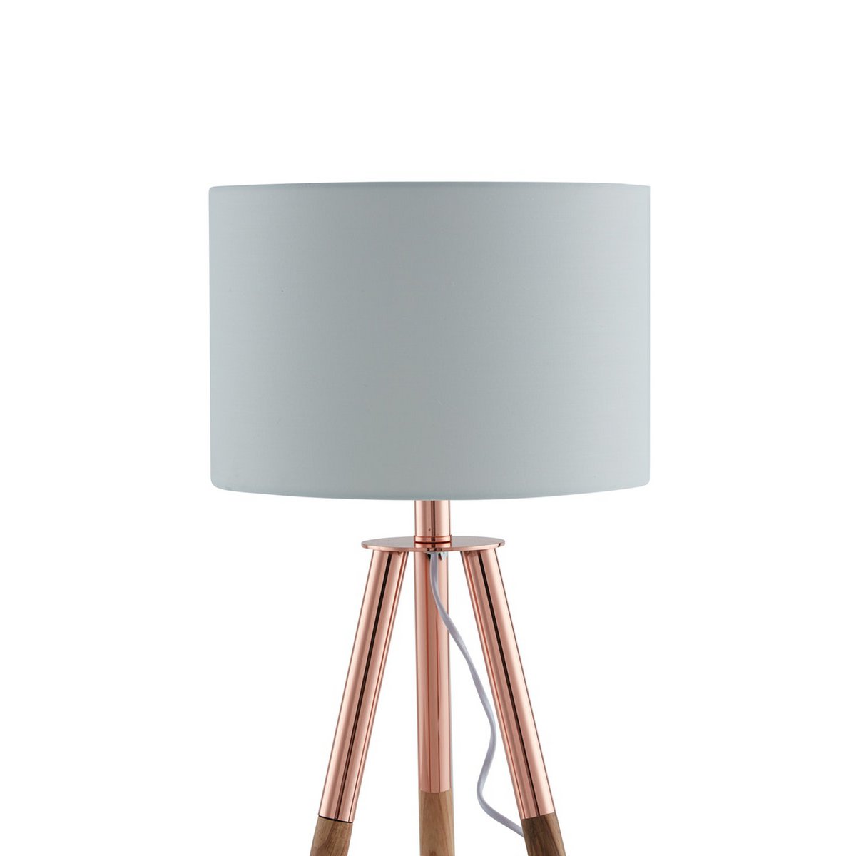 Tafellamp met houten frame en koper/eiken stoffen kap