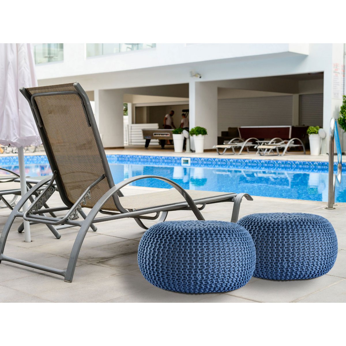 Pouf premium Ø45cm stoel kruk breien pouf in terras pool tuin duurzaam
