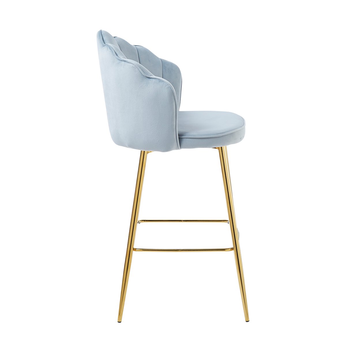 Set van 2 barkrukken met schelpdesign in lichtgrijs fluweel