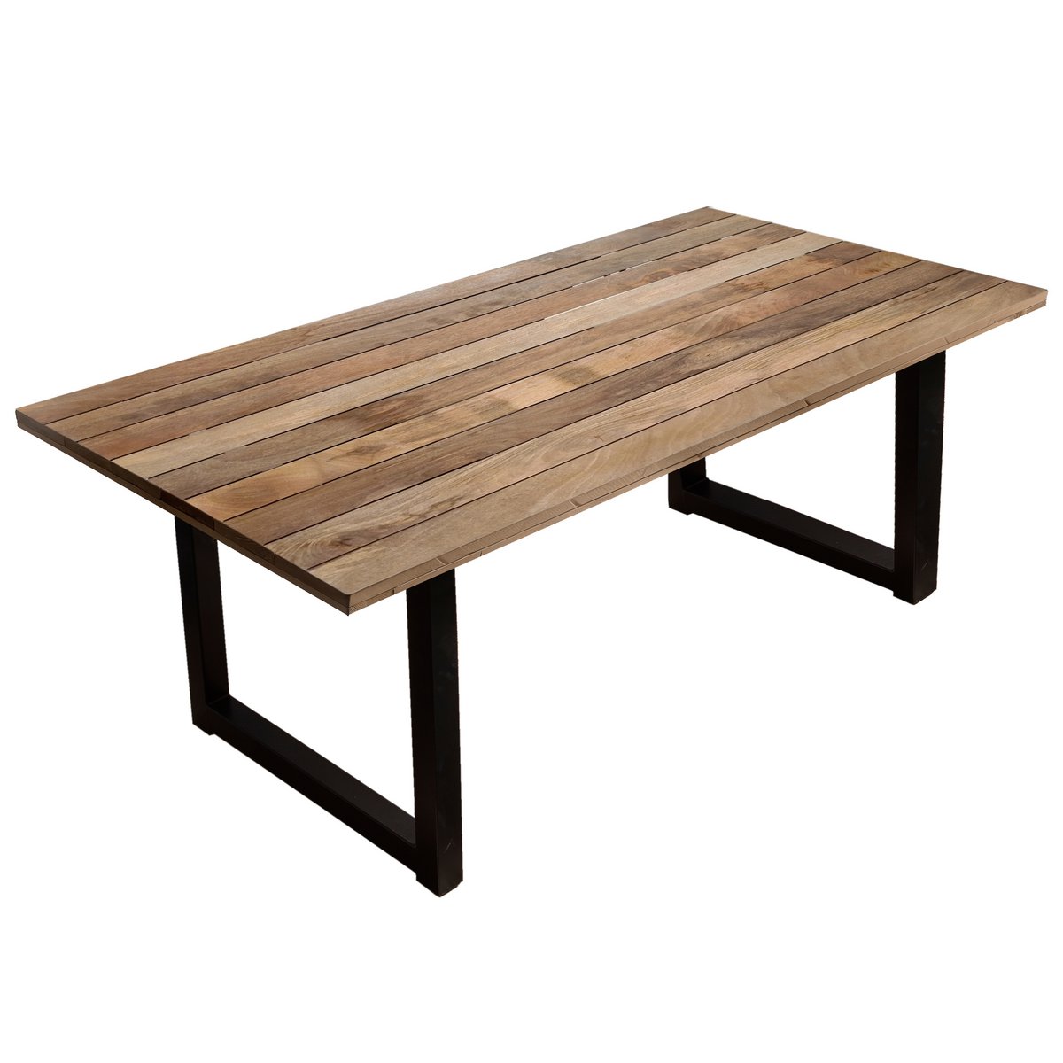 Eettentabel 200 x 100 x 77 cm | Tabel top 43 mm | Mango Nature | U-metaal frame antiek zwart