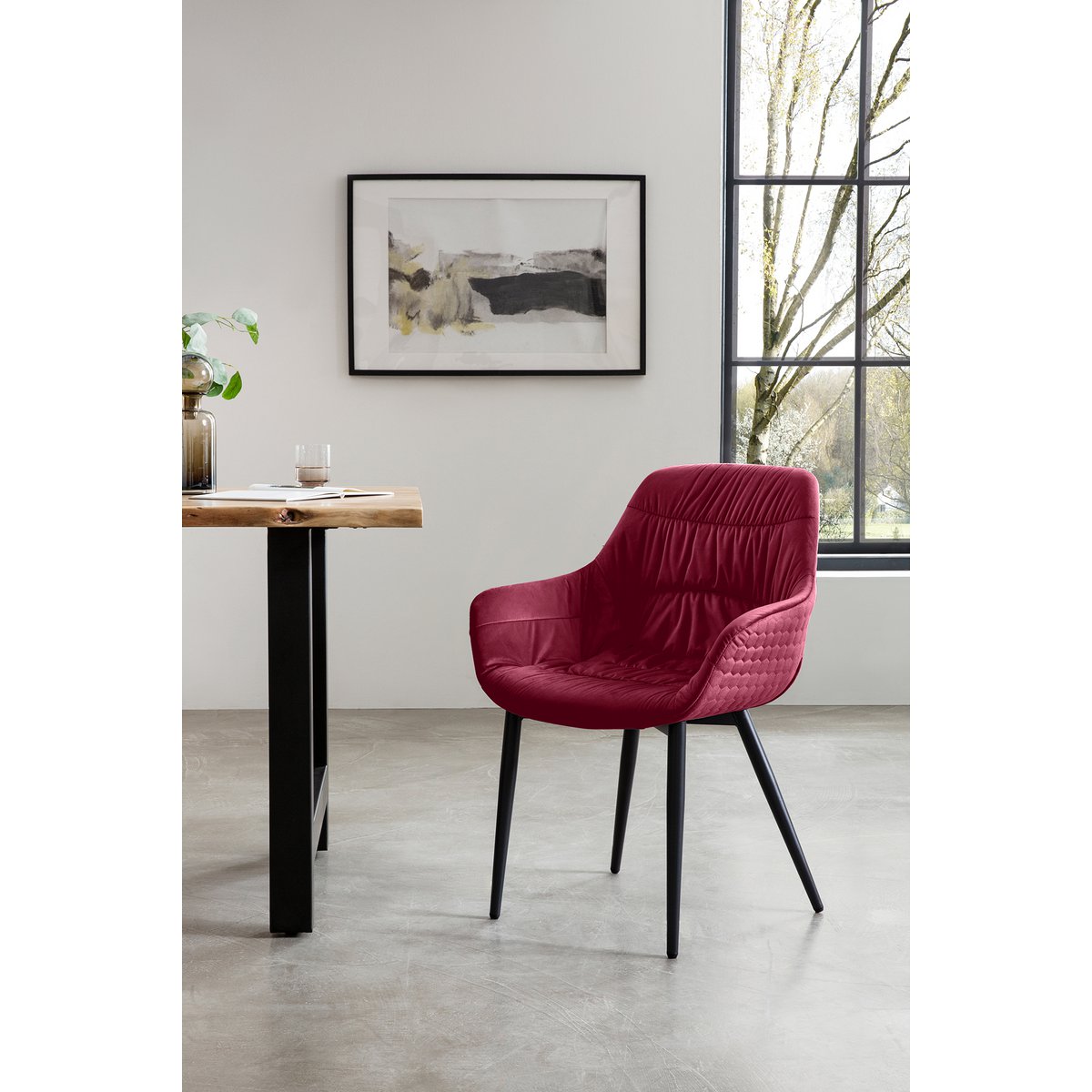 Fauteuil met honingraatstiksel in rood fluweel