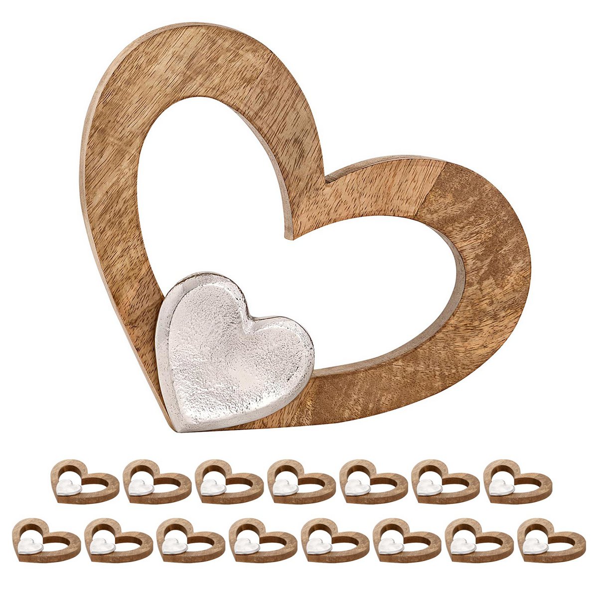 Deco Heart 27x21cm houten figuur mastbox 16-delige Herzilein mango-oude aluminium
