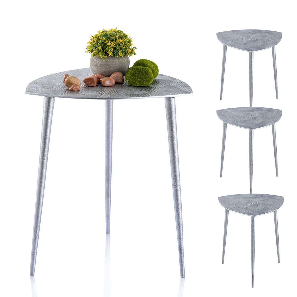 Bijzitter 4-delige metalen decoratieve tafel Alster 40x45x40 cm driehoekige klasse.